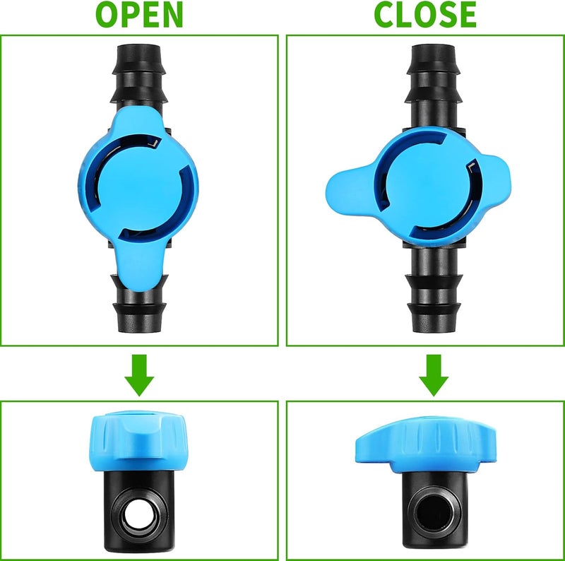 JAYEE Drip Irrigation Valve Tubing Fittings 1/2 inch, 4 Pcs Barbed Switch Valves Drip Line Parts for 1/2 Inch Drip Irrigation Tubing (.570-.620" ID), Shut Off On Water Flow for Sprinkler Systems - Image 4
